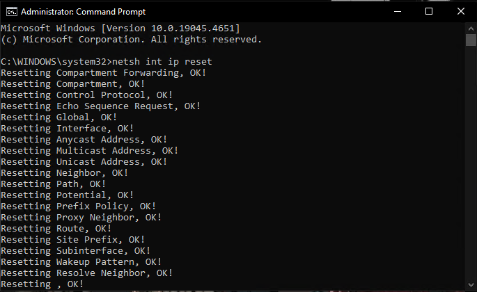 netsh int ip reset